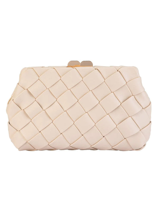 Image of Accessories. Product name - OLGA BERG QUINN WOVEN CLUTCH in Silver colour by brand - Olga Berg