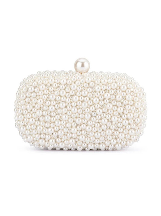 Image of Accessories. Product name - Olga Berg Valentina Pearl Clutch in Pearl Silver colour by brand - Olga Berg