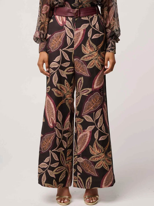 Image of a model wearing Pants. Product name - Once Was Adele Pant in Dark Tropique colour by brand - Once Was