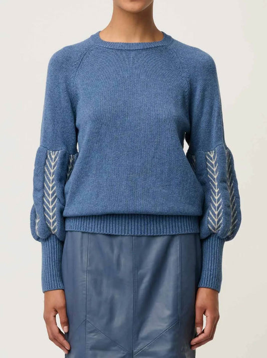 Image of a model wearing Tops. Productname: Once Was Arden Knit in Cerulean colour by brand - Once Was