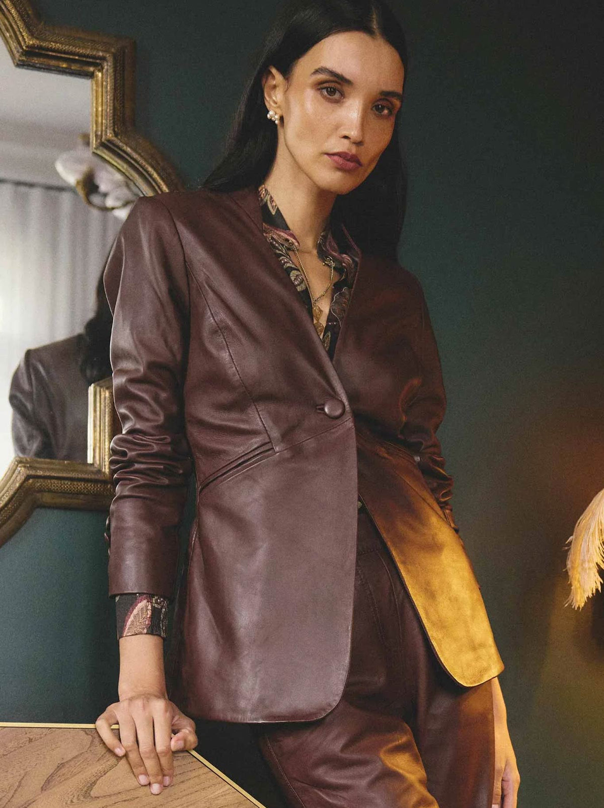 ONCE WAS CALYPSO LEATHER BLAZER (Oxblood)