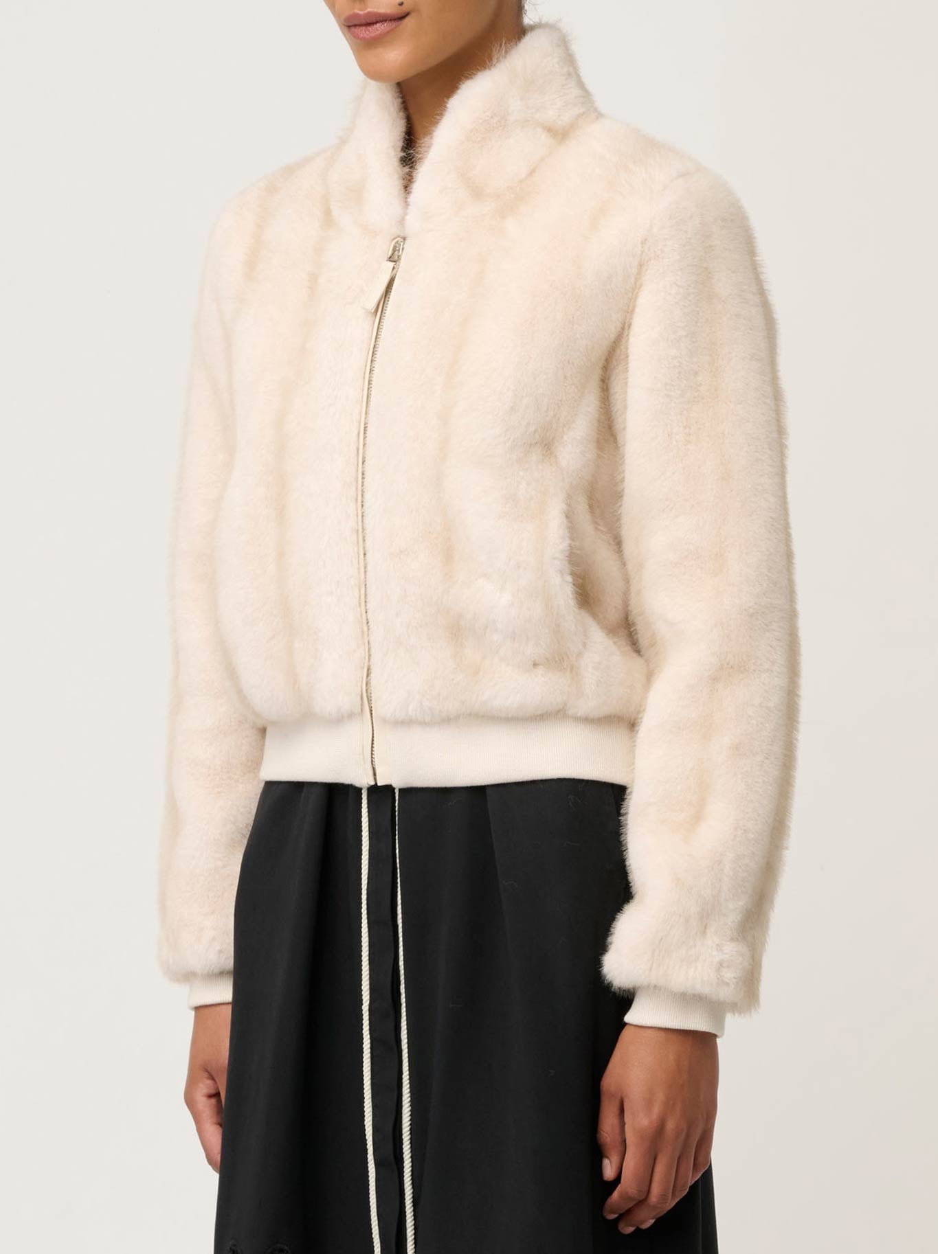 Once Was Chrysta Faux Fur Bomber (Porcelain)