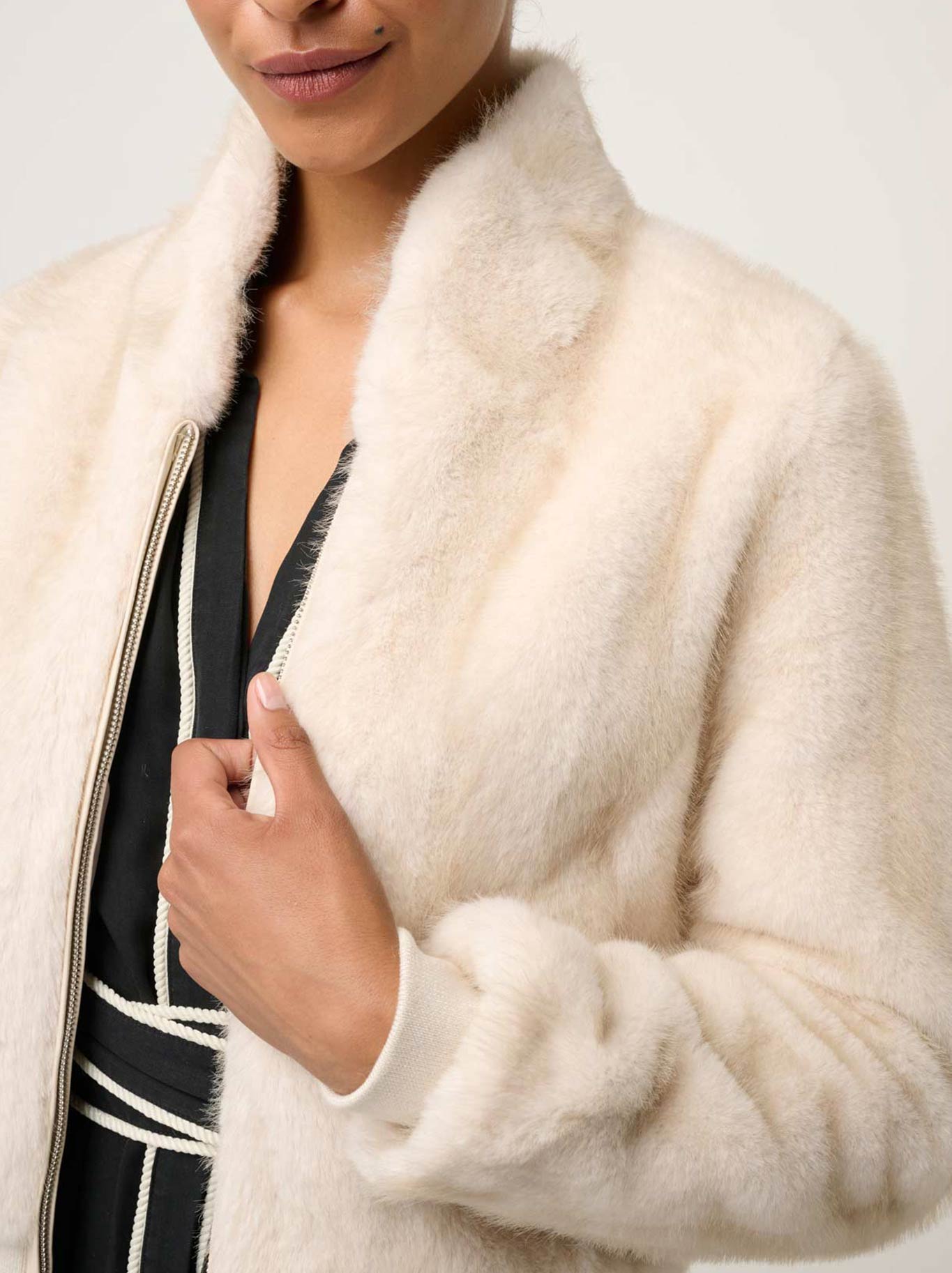 Once Was Chrysta Faux Fur Bomber (Porcelain)