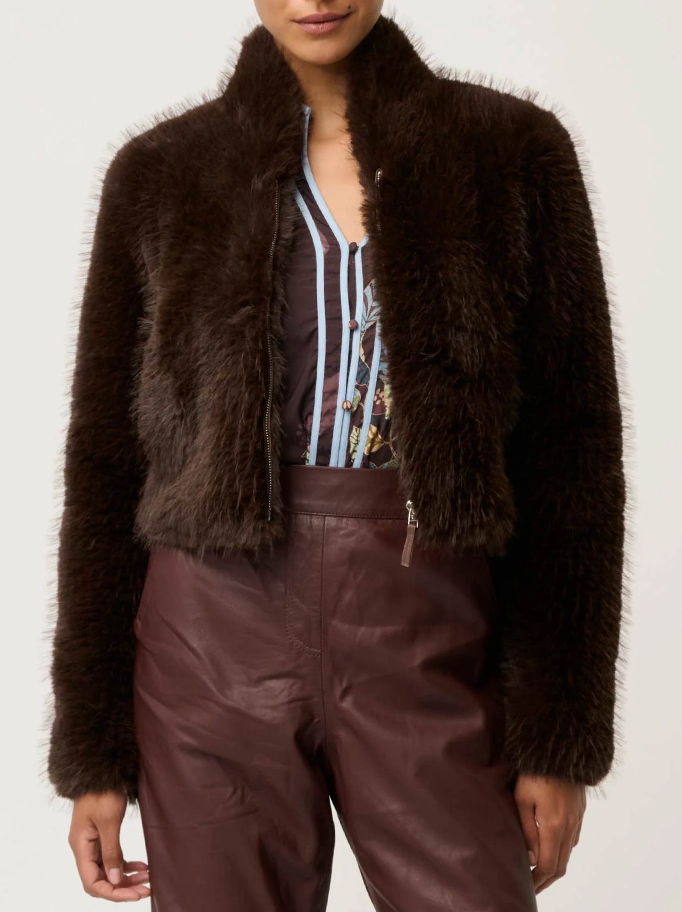 Image of Coats & Jackets. Product name - Once Was Dawn Faux Fur Jacket in Walnut colour by brand - Once Was