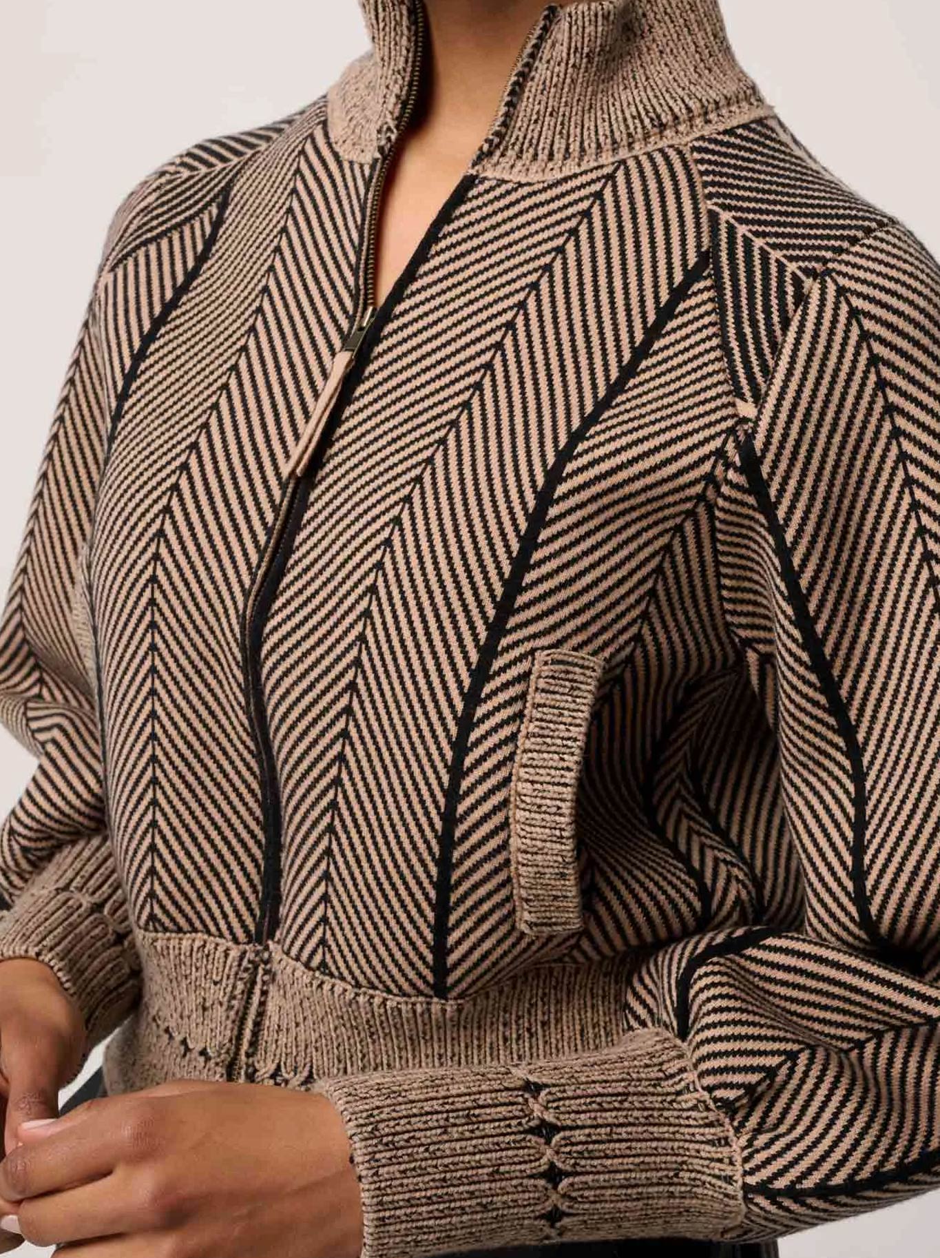 ONCE WAS JEANNE TEXTURED KNIT BOMBER JACKET (Tan)