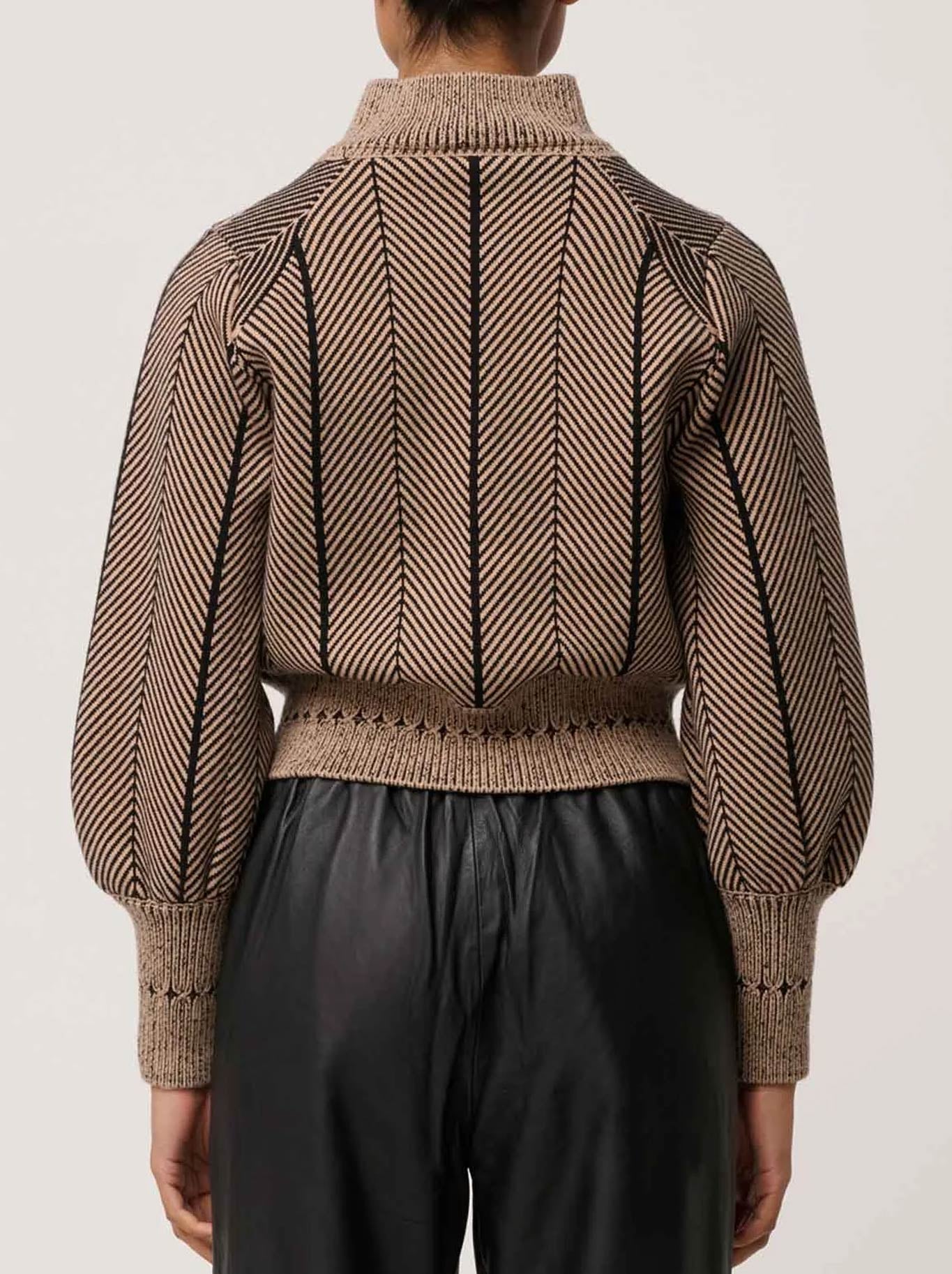 ONCE WAS JEANNE TEXTURED KNIT BOMBER JACKET (Tan)