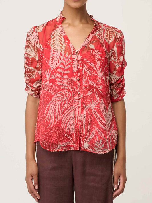 Image of Blouses. Productname: ONCE WAS LUNETTE BLOUSE in Crimson colour by brand - Once Was