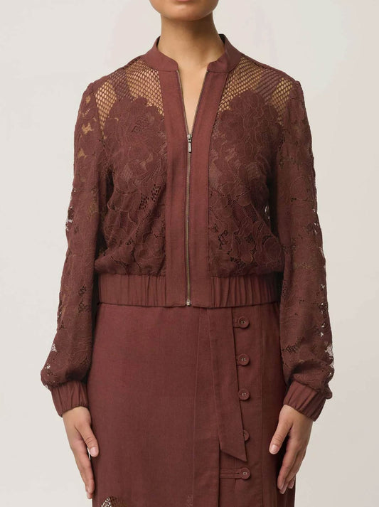 Image of Coats & Jackets. Product name - Once Was Solene Bomber in Rosewood colour by brand - Once Was