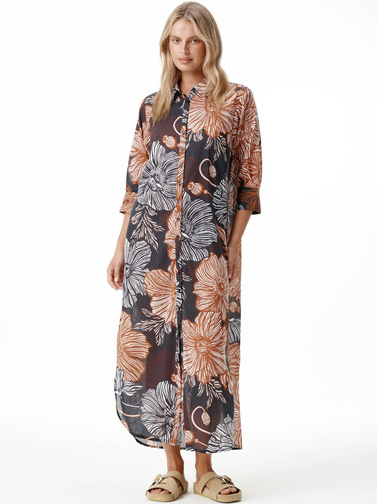 Image of Dresses. Product name - ONE SEASON LONG DAISY DRESS in Black Tan colour by brand - One Season