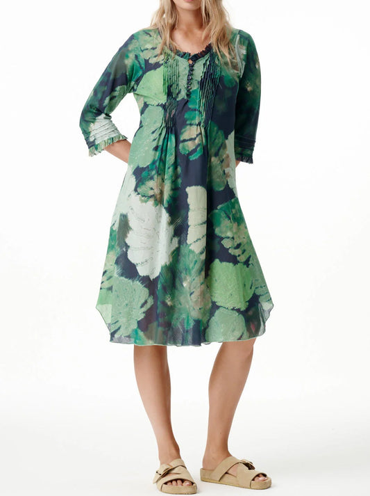 ONE SEASON MONSTERA NIGHT MIDDY POPPY DRESS (Green)