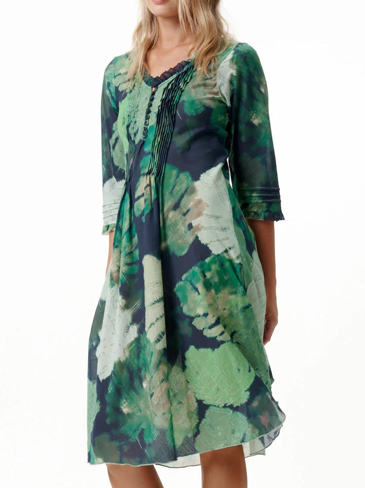 ONE SEASON MONSTERA NIGHT MIDDY POPPY DRESS (Green)