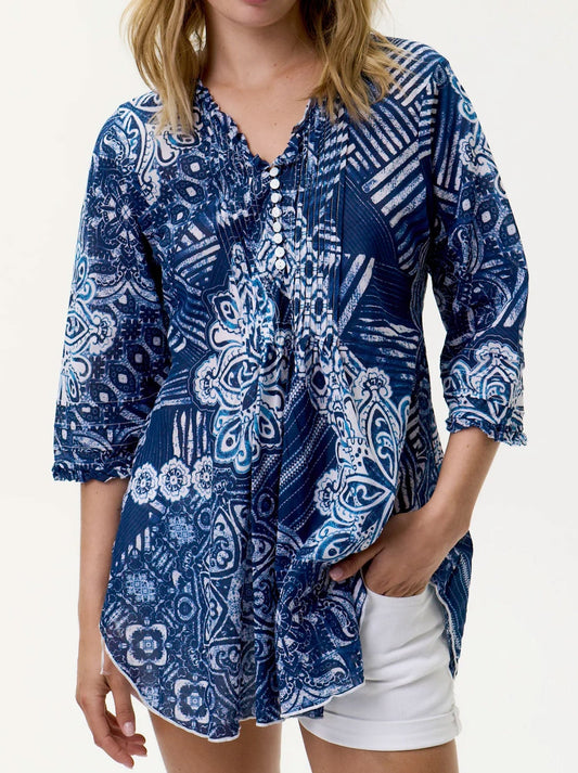 Image of a model wearing Tops. Productname: ONE SEASON POPPY TOP in Mandala colour by brand - One Season