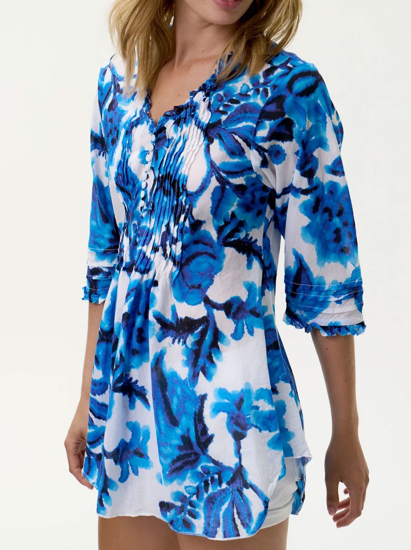 Image of a model wearing Tops. Productname: ONE SEASON POPPY TOP in Blue colour by brand - One Season