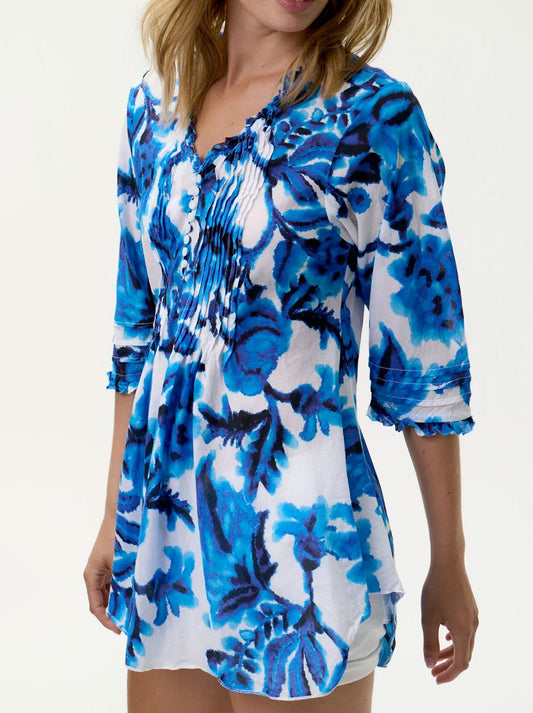 Image of a model wearing Tops. Productname: ONE SEASON POPPY TOP in Blue colour by brand - One Season