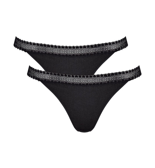 Image of Briefs. Productname: Triumph Sloggi Go Ribbed Tanga Twin Pack in Black colour by brand - Triumph