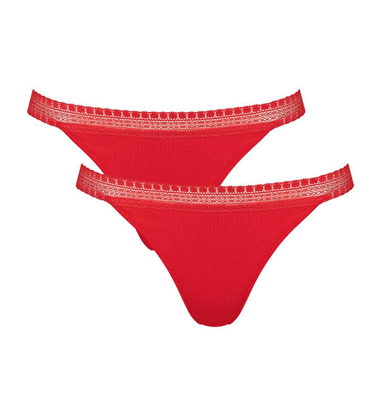 Image of Briefs. Productname: Triumph Sloggi Go Ribbed Tanga Twin Pack in Campari colour by brand - Triumph
