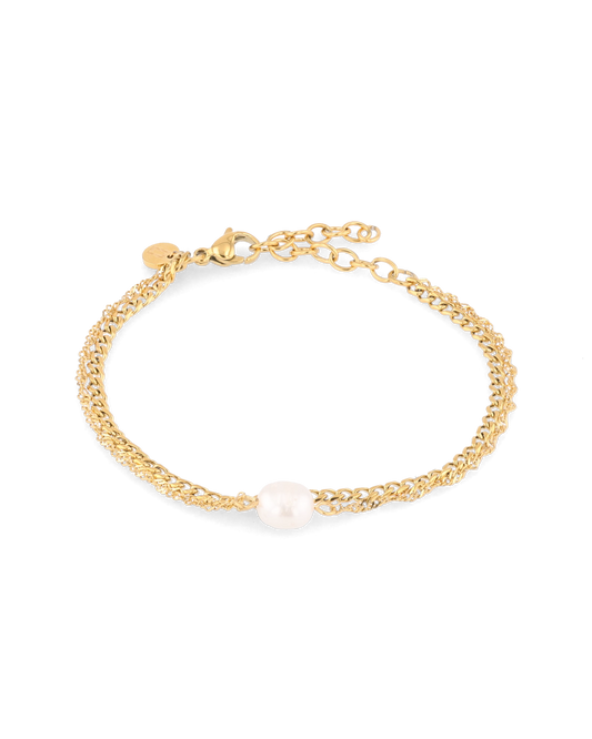 Image of Bracelets. Product name - Oslo Gold Pearl Bracelet in colour by brand - LAVANA