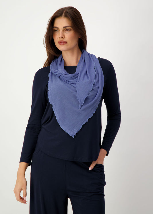 Image of a model wearing Outerwear. Product name - Sassoon Cashmere/Bamboo Scarf Persian Jewel in Persian Jewel colour by brand - Lou Lou