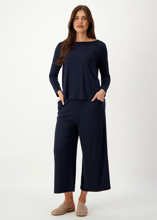 Lou Lou Adele Long Sleeve Bamboo Top (Navy)