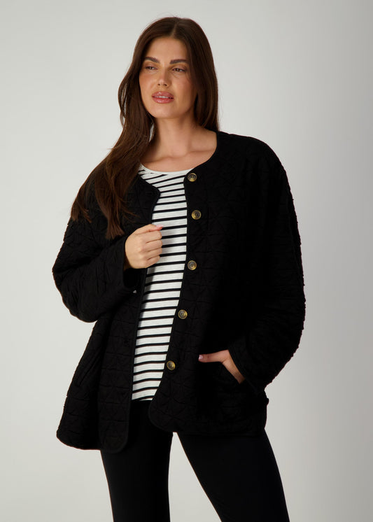 Image of Coats & Jackets. Product name - Quincy Quilted Bamboo Oversized Jacket in Black colour by brand - Lou Lou