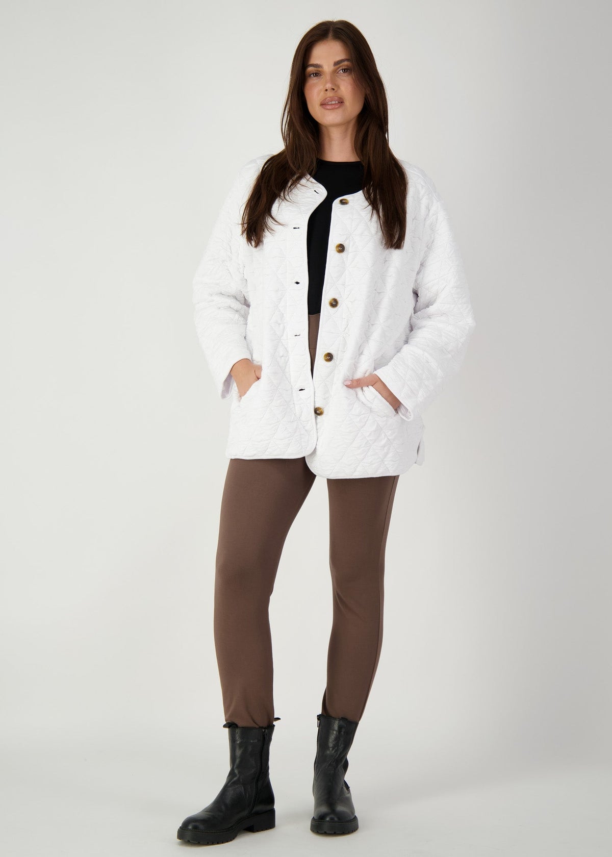Image of Coats & Jackets. Product name - Quincy Quilted Bamboo Oversized Jacket White in White colour by brand - Lou Lou