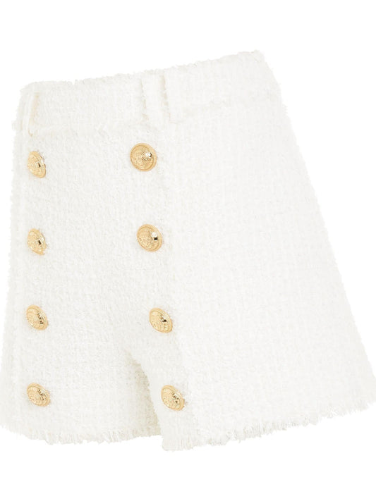 BALMAIN High Waisted 8 Buttons Shorts (White)