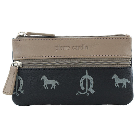 Image of Coin Purses. Productname: Pierre Cardin Leather Coin Purse/Key Holder in Black-Taupe colour by brand - Pierre Cardin