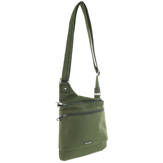 Image of Bags. Productname: Pierre Cardin Nylon Anti-Theft Cross Body Bag in Olive colour by brand - Pierre Cardin