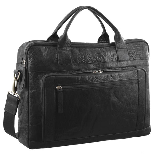 Image of Bags. Productname: Pierre Cardin Rustic Leather Computer Bag in Black colour by brand - Pierre Cardin