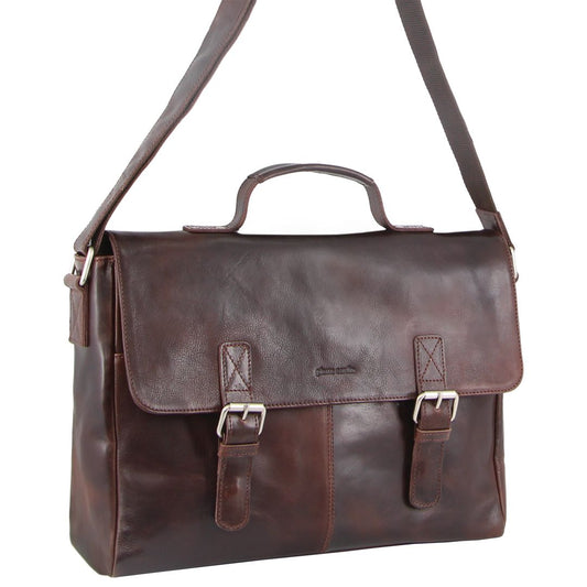 Image of Bags. Productname: Pierre Cardin Rustic Leather Computer Bag in Dark Chocolate colour by brand - Pierre Cardin