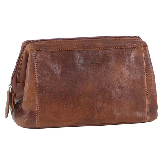 Image of Bags. Productname: Pierre Cardin Rustic Leather Toiletry Bag in Cognac colour by brand - Pierre Cardin
