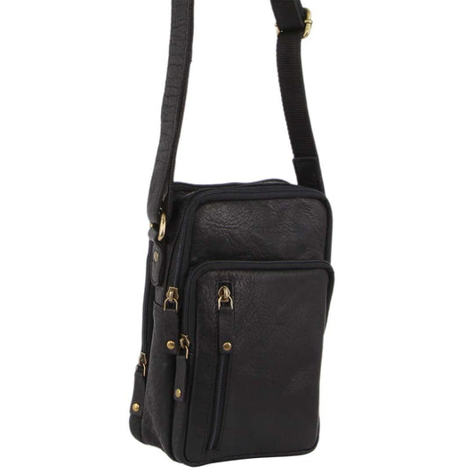 Image of Bags. Productname: Pierre Cardin Rustic Leather Crossbody Bag in Black colour by brand - Pierre Cardin