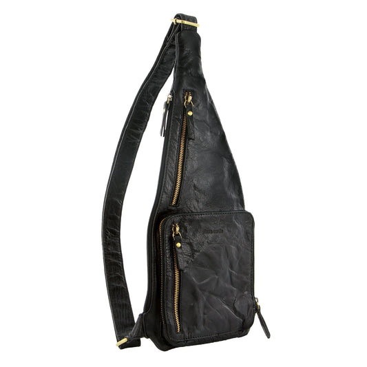 Image of Bags. Productname: Pierre Cardin Rustic Leather Sling Bag in Black colour by brand - Pierre Cardin