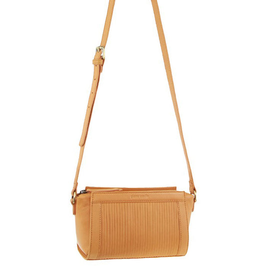 Image of Bags. Productname: Pierre Cardin Leather Pleated Design Crossbody Bag in Apricot colour by brand - Pierre Cardin