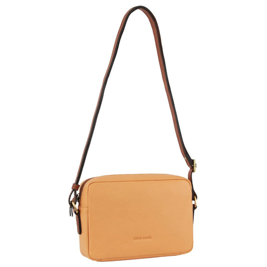Image of Bags. Productname: Pierre Cardin Leather Classic Square Crossbody Bag in Apricot colour by brand - Pierre Cardin