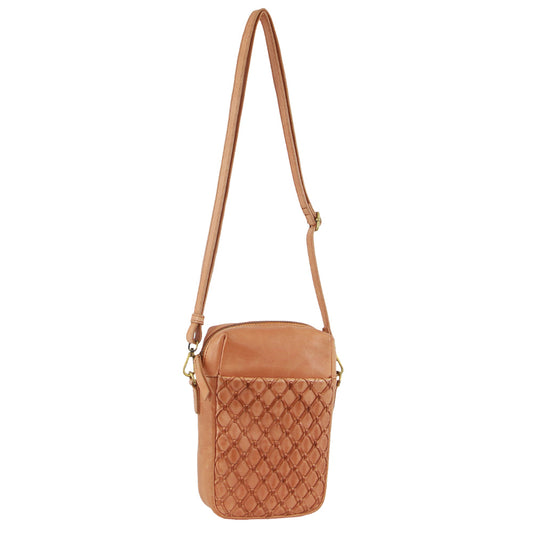 Image of Bags. Productname: Pierre Cardin Leather Embossed Phone Crossbody Bag in Apricot colour by brand - Pierre Cardin