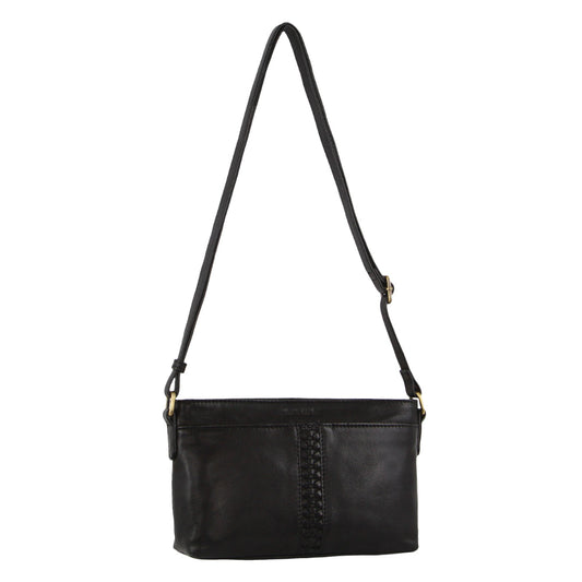 Image of Bags. Productname: Pierre Cardin Leather Woven Design Crossbody Bag in Black colour by brand - Pierre Cardin