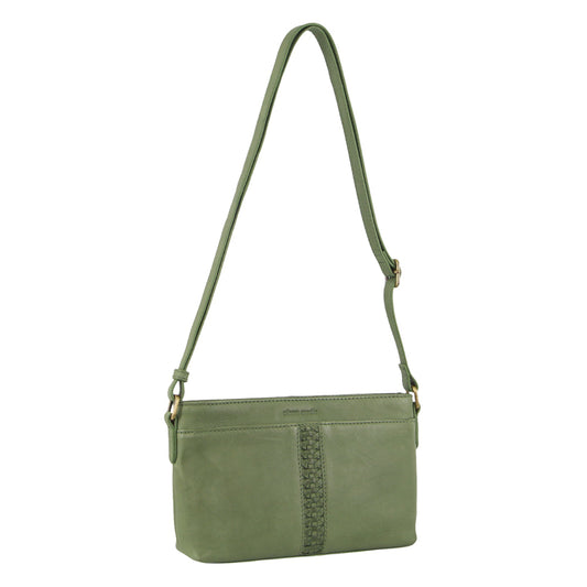 Image of Bags. Productname: Pierre Cardin Leather Woven Design Crossbody Bag in Leaf colour by brand - Pierre Cardin