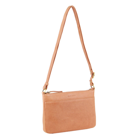 Image of Bags. Productname: Pierre Cardin Leather Textured Crossbody Bag in Apricot colour by brand - Pierre Cardin