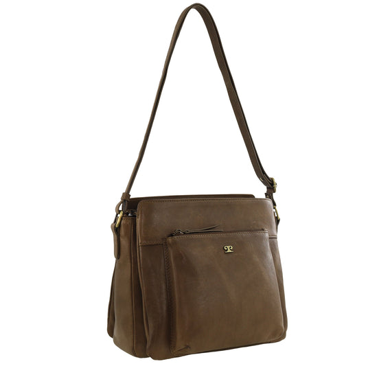 Image of Bags. Productname: Pierre Cardin Leather Cross-Body Bag in Oak colour by brand - Pierre Cardin