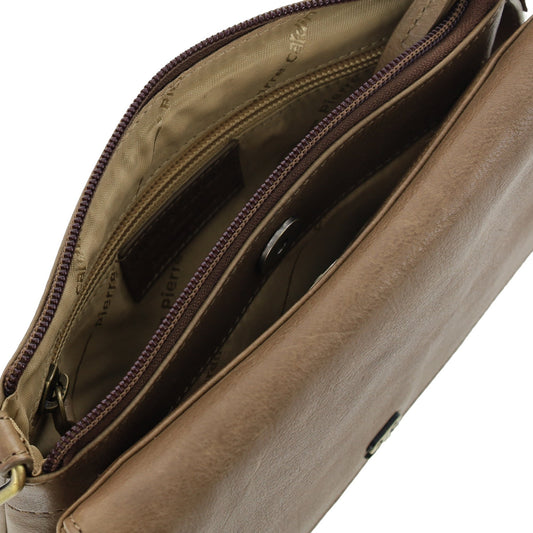 Pierre Cardin Leather Flap-over Crossbody Bag (Oak)