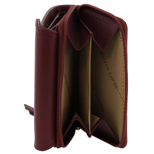 Pierre Cardin Ladies Leather Tri-Fold Tab Wallet (Wine)