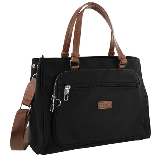 Image of Bags. Productname: Pierre Cardin RFID Anti-Theft Nylon Mini Tote with Crossbody in Black colour by brand - Pierre Cardin