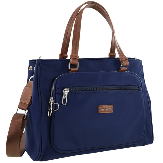 Image of Bags. Productname: Pierre Cardin RFID Anti-Theft Nylon Mini Tote with Crossbody in Navy colour by brand - Pierre Cardin