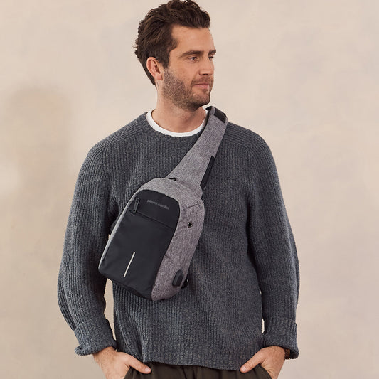 Pierre Cardin Mens Nylon Sling Bag (Grey)