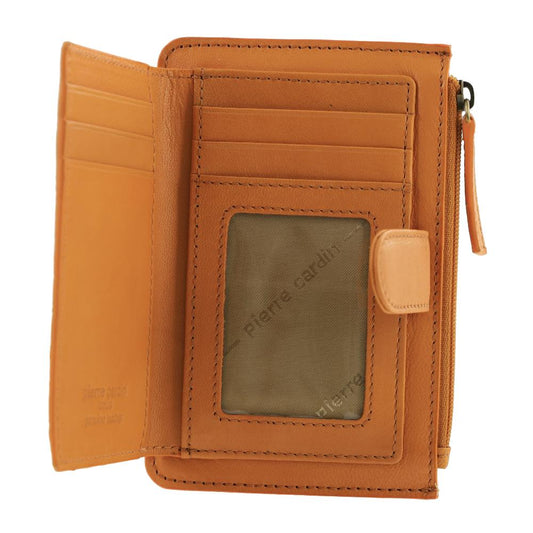 Pierre Cardin leather Diamond Pattern Emboss Zip Purse Wallet (Tan)