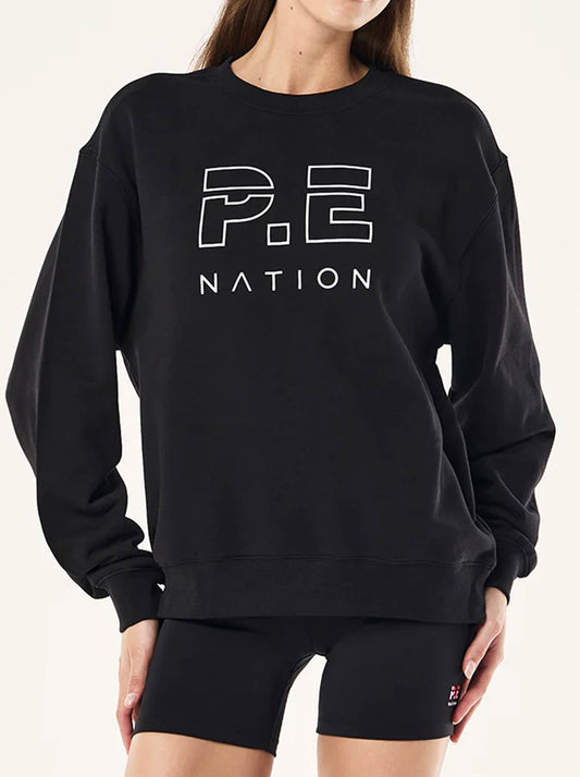 Image of a model wearing Tops. Productname: P.E NATION HEADS UP SWEAT in Black colour by brand - P.E Nation