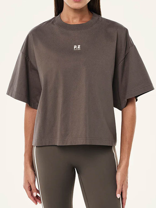 Image of T-Shirts. Productname: P.E NATION SUPERFINE TEE in Major Brown colour by brand - P.E Nation