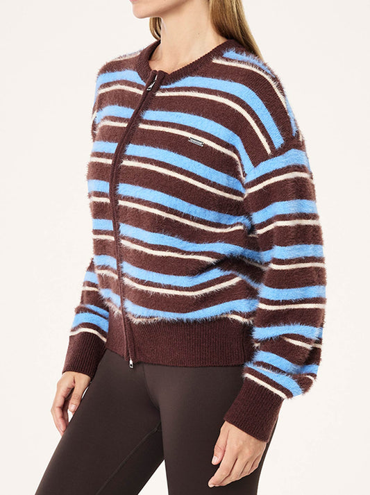 P.E NATION SABLE STRIPE KNIT BOMBER (Coffee Stripe)