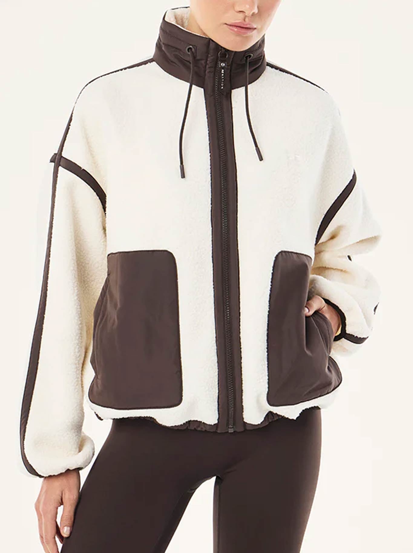 Image of Coats & Jackets. Product name - P.E NATION LENNON SHERPA JACKET in Whisper White/Coffee colour by brand - P.E Nation